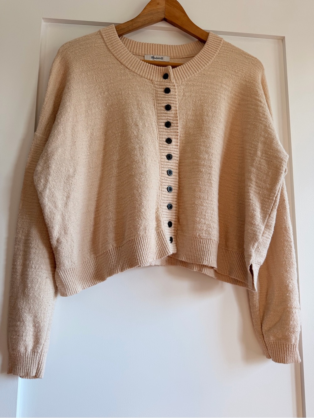 Madewell Beige Cropped Button-Front Cardigan